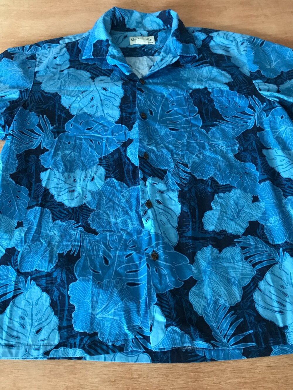 Bishop Street Hawaiian Shirt Men XL Blue Floral Button Up Pocket Short Sleeve